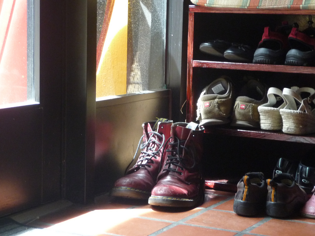 boots near the door at the zen buddhist temple